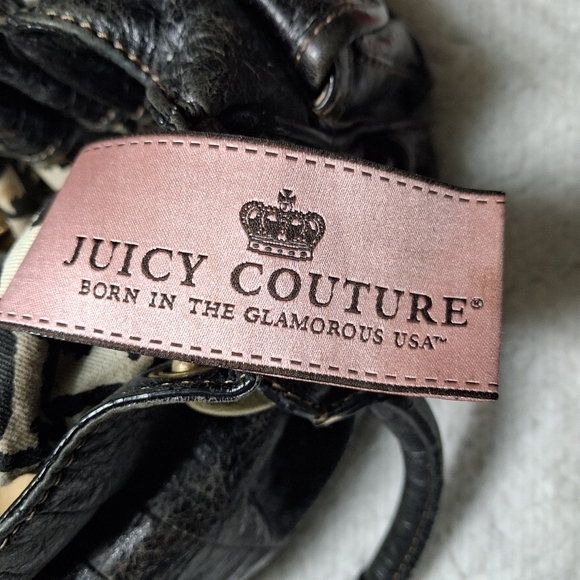 Juicy Couture Black Leather Satchel Bag Crown Lock Y2K Shoulder Bag Cowhide - Picture 8 of 9